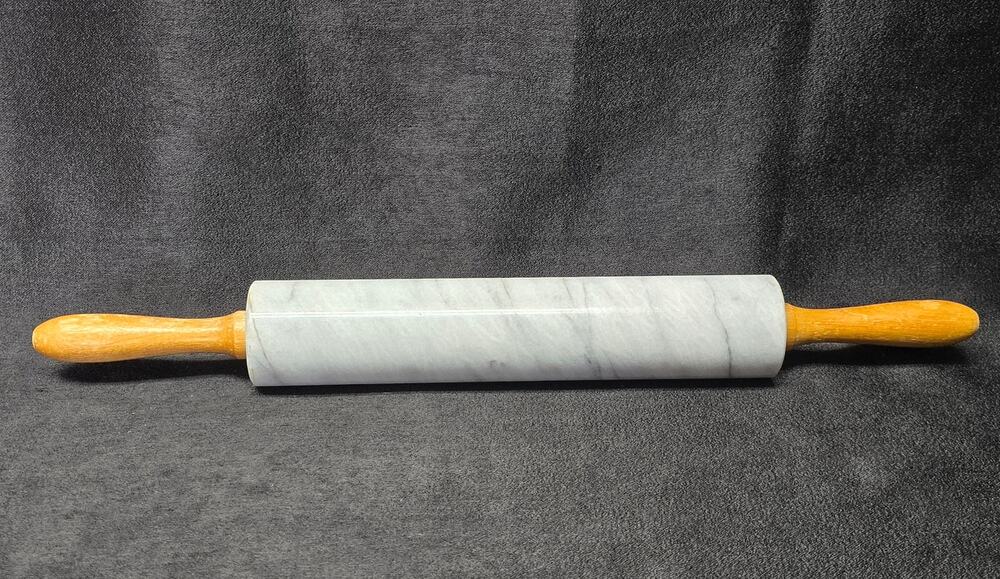 Heavy Duty Solid Marble Stone Rolling Pin w. Wood Handles 18"